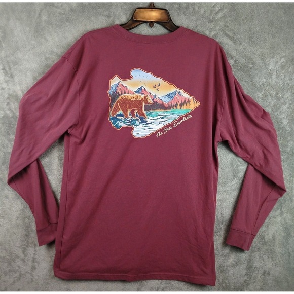 Burlebo Bear Essentials Long Sleeve Pocket T Shirt Mens L Red Cotton Blend - Picture 2 of 11